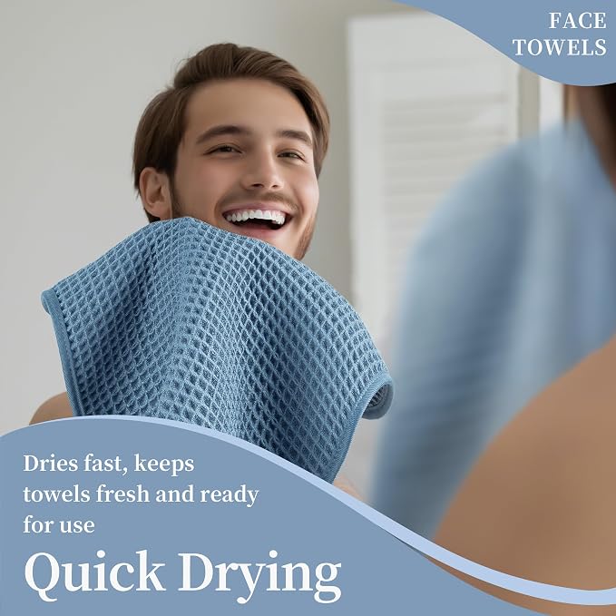 Microfiber Waffle Face Towels, 2 Pieces, Fast Drying, Lint Free - Image 5