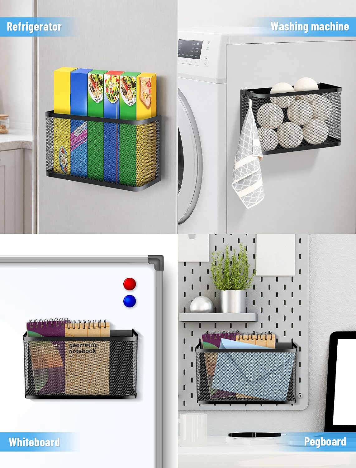 Magnetic Storage Basket Set, 2-Pack Dryer Ball Holder | Medium & Small: Attach to Fridge or Any Metal Surface in Seconds, No Hardware Needed