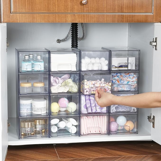 Vtopmart 10 Pack Clear Small Stackable Storage Drawers, Acrylic Bathroom Makeup - Image 6