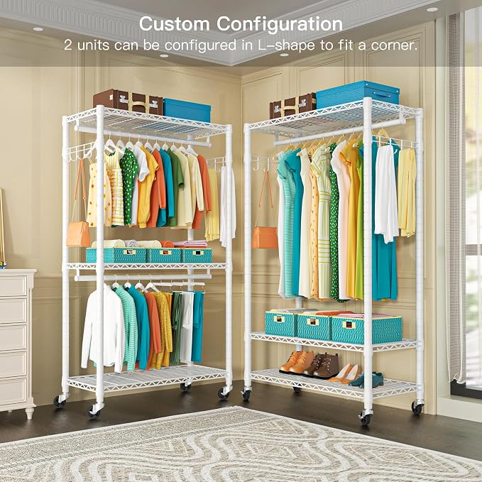 FUTASSI P1 Heavy Duty Garment Rack, 3 Tiers Adjustable Rolling Metal Closet - Image 4