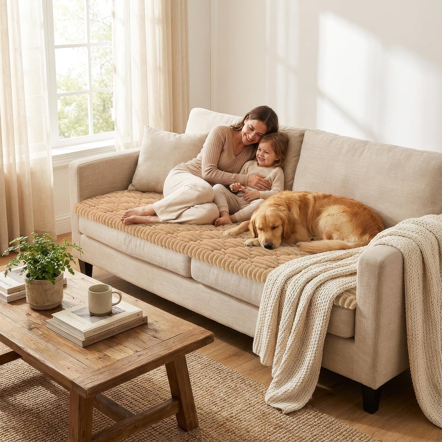 Smiry Couch Cover for Dogs Washable, Non Slip Fuzzy Pet Sofa Protector, Soft Thick Furniture Cover for Sofa, Loveseat and Sectional, Scratch & Pet Hair Resistant (Camel, 27.6" x 59")