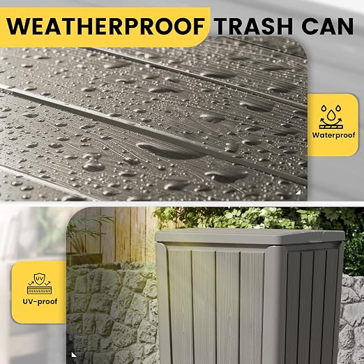 Outdoor Trash Can with Lid, Waterproof Resin Garbage Can with Tiered Lid - Image 5