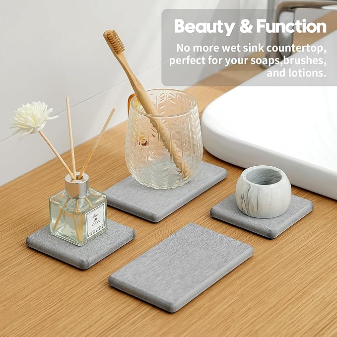 4PCS Bathroom Sink Vanity Trays, Diatomaceous Earth Quick Stone Drying Mat - Image 3