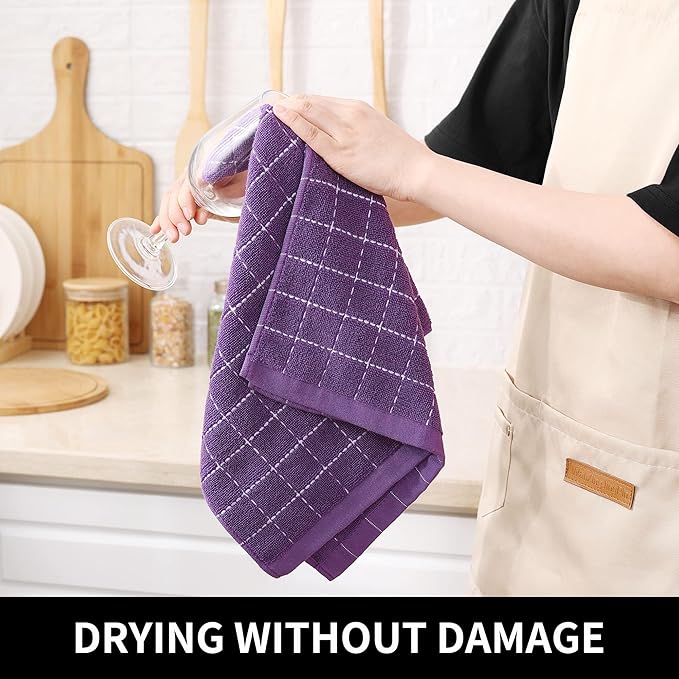Homaxy 100% Cotton Terry Kitchen Towels, Checkered Designed, Soft and Super - Image 4