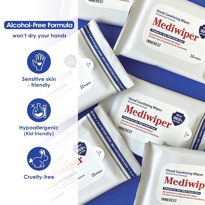 Mediwiper 10 Count Alcohol-Free Sanitizing Wipes Disinfecting Large Unscented - Image 6