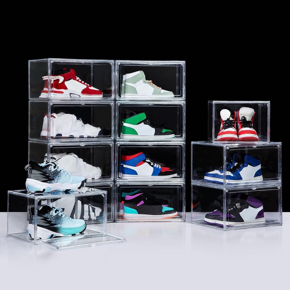 NYZE 12 Pack Acrylic Shoe Boxes Side Open, Shoe Storage Organizer
