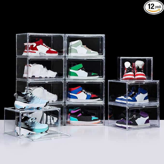 NYZE 12 Pack Acrylic Shoe Boxes Side Open, Shoe Storage Organizer by GIVEYOUTHEBEST