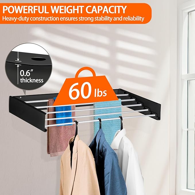 FOCHIER F Laundry Drying Rack Wall Mounted Clothes Drying Rack Collapsible - Image 3