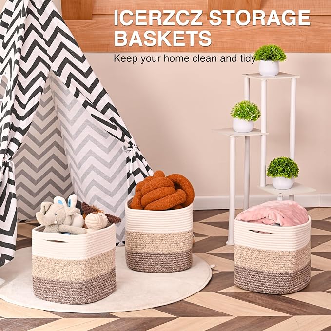 11 Inch Cube Storage Bins, Storage Cube Organizer Bins, Woven Cotton Rope
