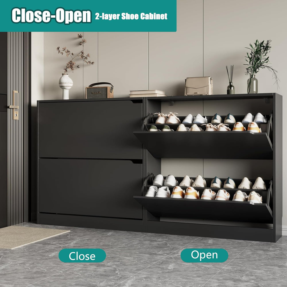 Xixini Shoe Storage Cabinet for Entryway with 2 Flip Drawers, Wood Freestandi...