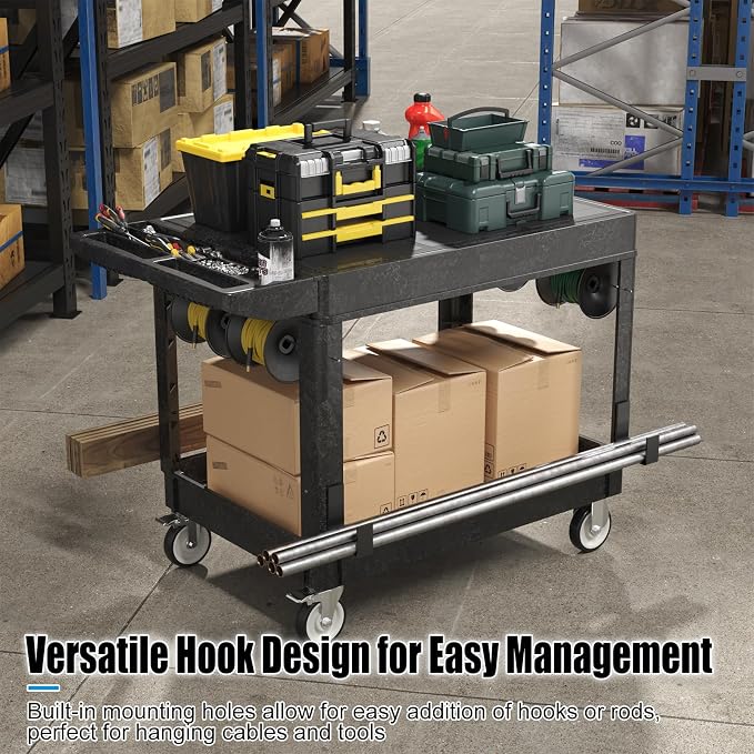Large Garage Flat Top Utility Cart, Heavy Duty 2 Shelf Tool Cart Service Cart - Image 5