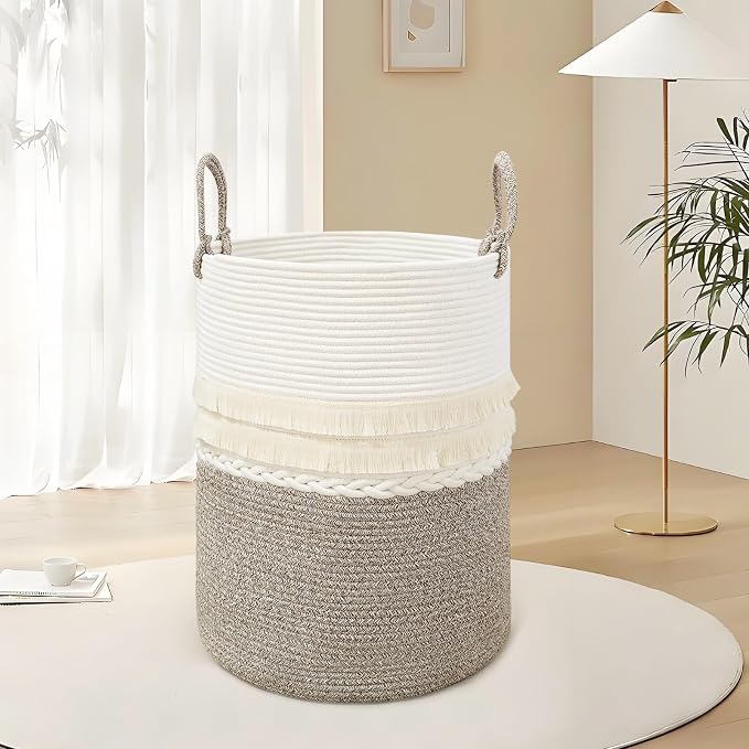 danpinera 79 L Large Laundry Basket, Tall Woven Cotton Storage Hamper - Image 9