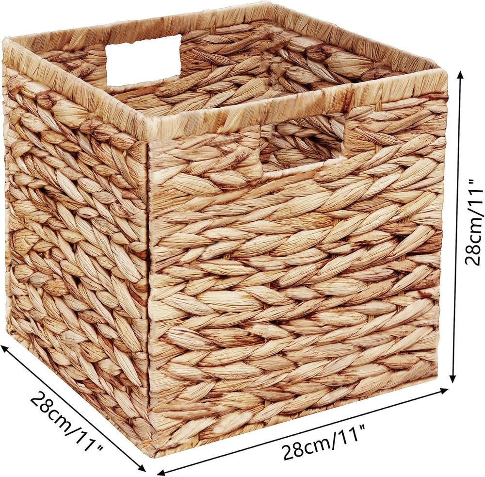 Vagusicc 11x11 Inch Water Hyacinth Storage Baskets Set of 2, Foldable Handwov...