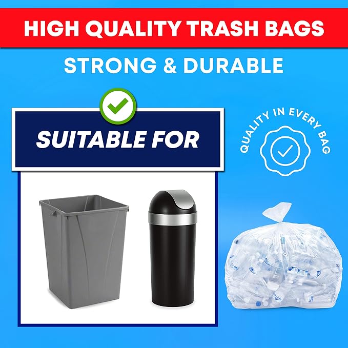 Tasker 30-33 Gallon Trash Bags Heavy Duty Clear Large Plastic Recycling Garbage - Image 2
