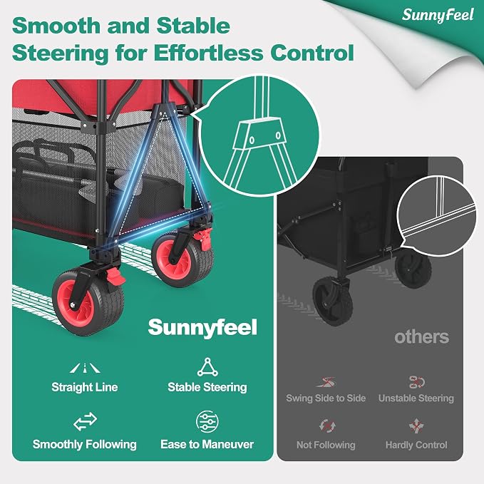 SUNNYFEEL Heavy Duty Collapsible Outdoor Utility Wagon Cart 500LB Capacity - Image 5