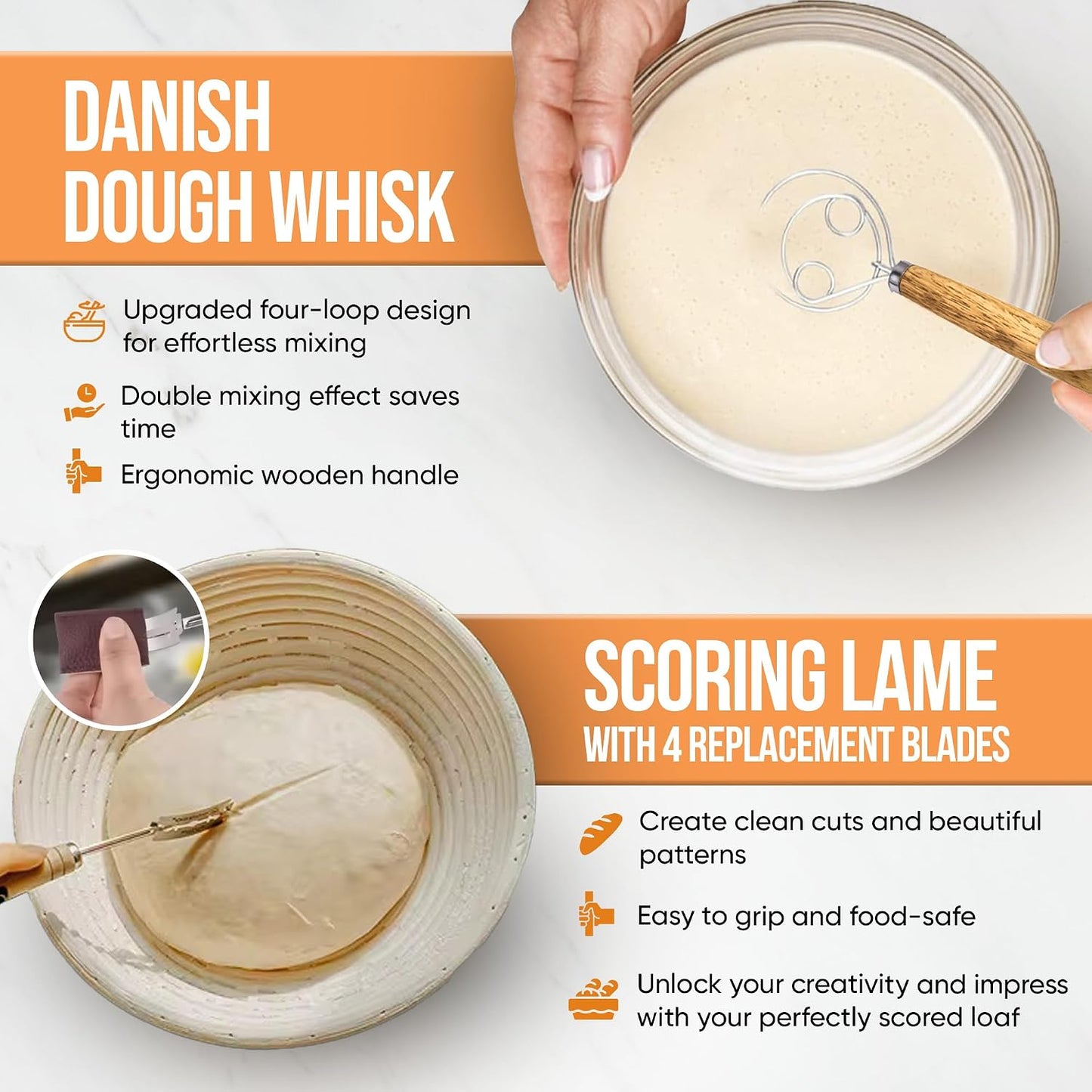 Complete Sourdough Starter Kit and Sourdough Bread Baking Supplies - Includes 9" Banneton Proofing Basket, 34oz Sourdough Starter Jar, Silicone Bread Sling, Scrapers, Bread Lame and Measuring Spoons