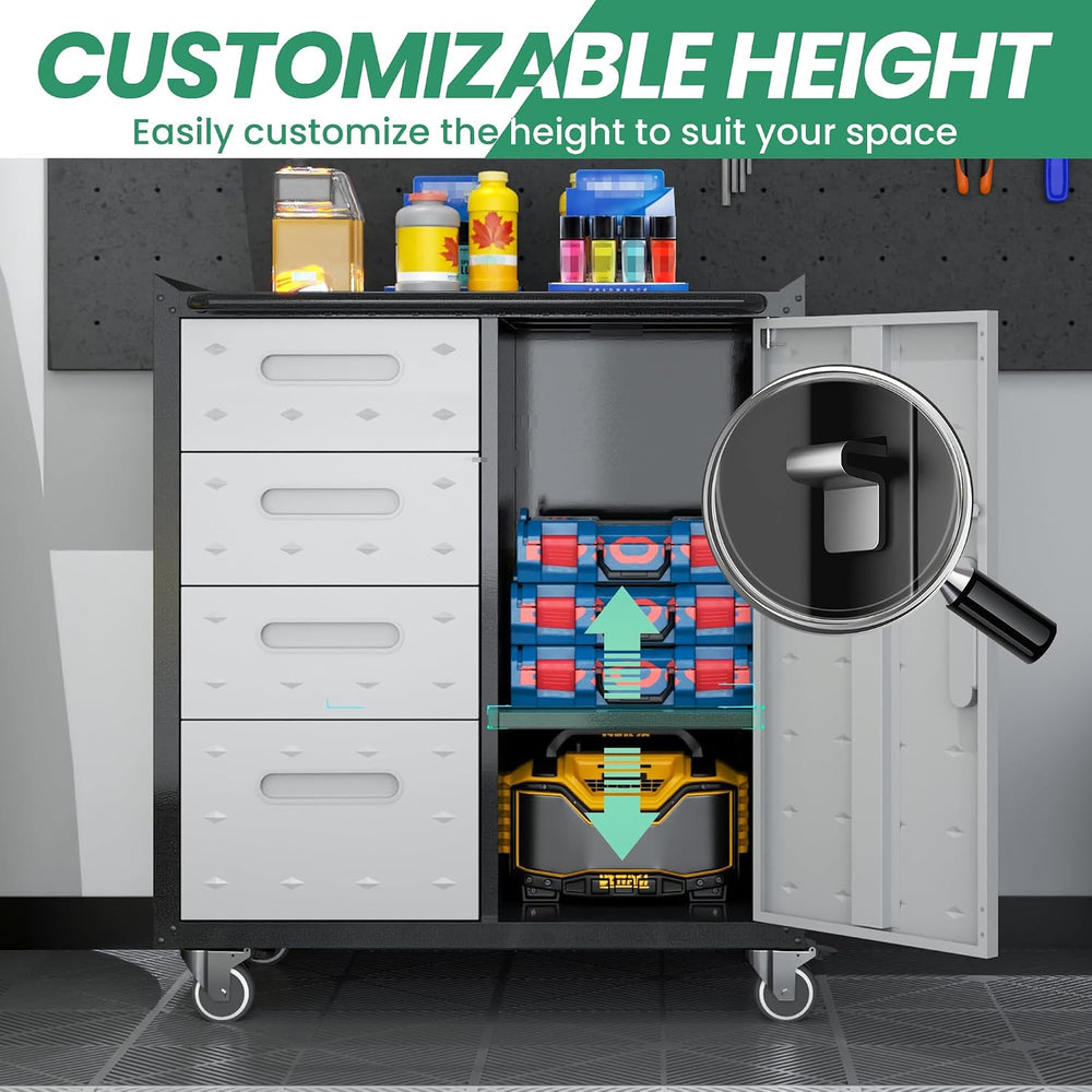 Garage Cabinets,Metal Garage Storage Cabinet with Wheels,Lockable Rolling Too...