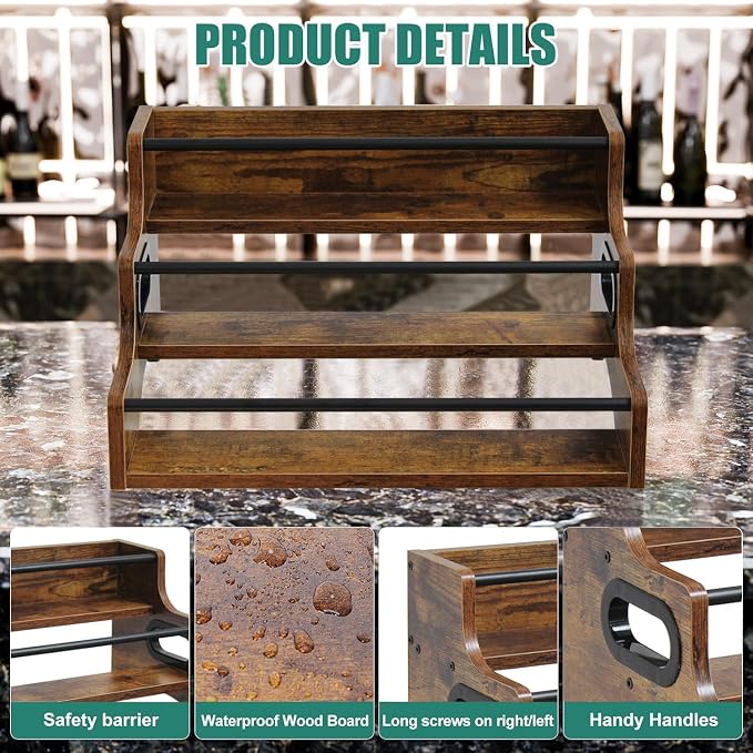 AT-VALY 3-Tier Spice Rack, Iron&MDF Kitchen Storage Shelf, Space-Saving - Image 6