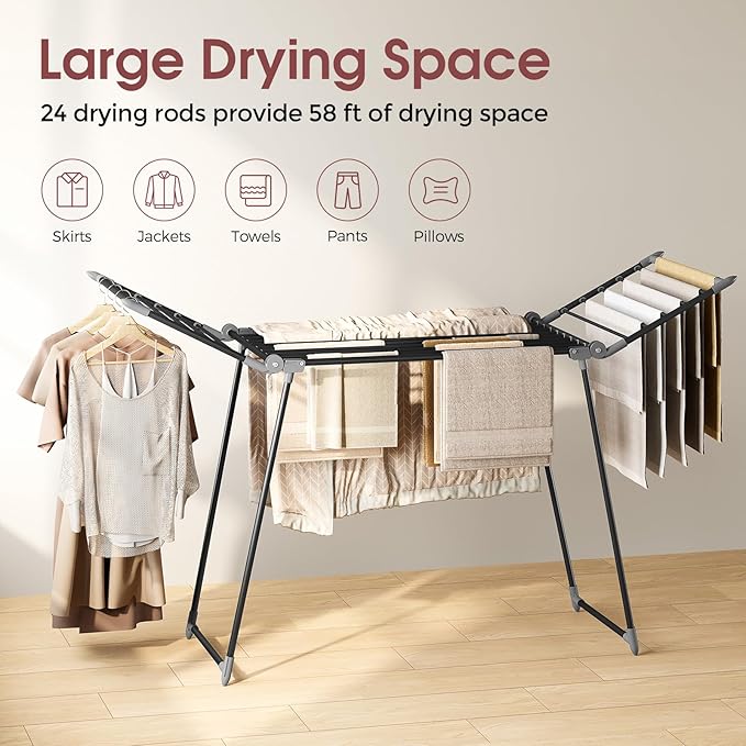 APEXCHASER Clothes Drying Rack Foldable, Large Drying Rack Clothing, Winged