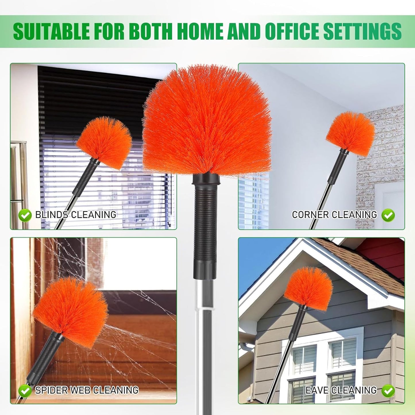 Cobweb Duster Head Spiderweb Brush Handheld Web Remover with Orange Bristles for Indoor Ceiling and Wall Dusting