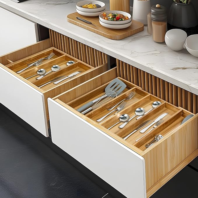 VaeFae Acacia Kitchen Silverware Organizer, Cutlery Drawer Organizer - Image 7