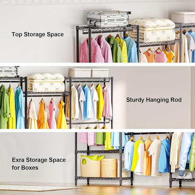 Heavy Duty Rolling Garment Rack 3 Tiers Adjustable Wire Shelving Clothes Rack - Image 3