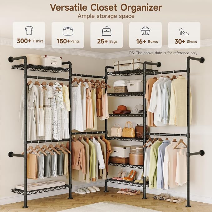 ONBRILL L4 Wall Mounted Industrial Pipe Clothing Rack, Closet Organizer System - Image 9