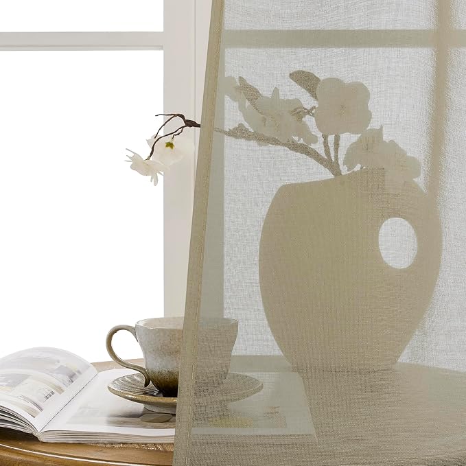 Tollpiz Short Sheer Door Curtain Closet Linen Textured Curtain Sheers Doorway - Image 9