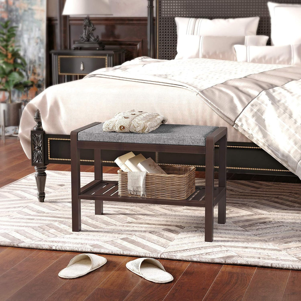 SONGMICS Shoe Rack Bench, Padded Seat, Storage Shelf, Holds Up to 350 lb