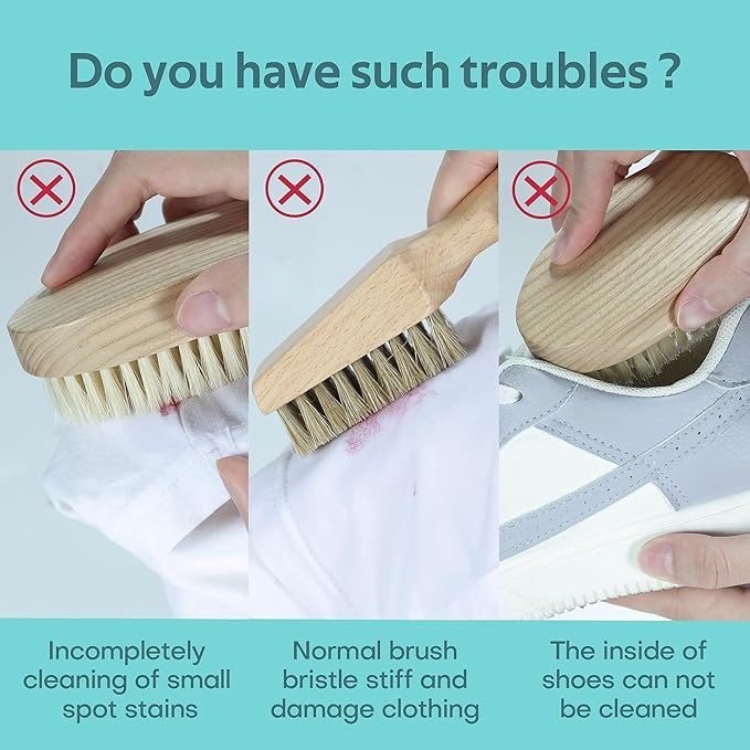 BFWood Laundry Stain Brush, Natural Soft Boar Bristles, Removes Tough Stains - Image 4