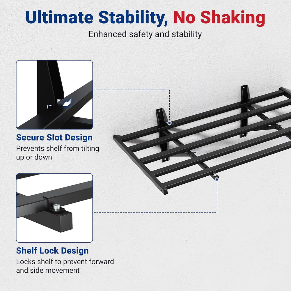 FLEXIMOUNTS 2-Pack 2x4ft Garage Wall Shelving, 8 Hooks, Heavy Duty, Black