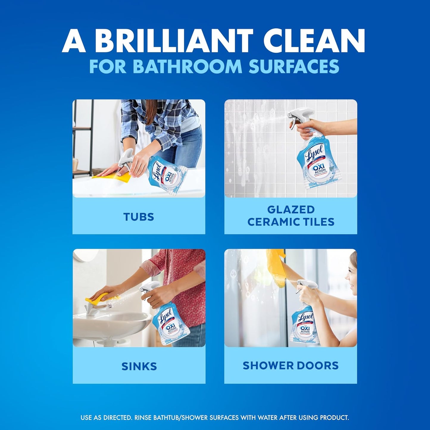 LYSOL Bathroom Cleaner Spray with OXI Action (Hydrogen Peroxide), 0% Bleach Formula, Multipurpose Disinfecting Cleaner for Tub, Tile & Shower, Removes Soap Scum & Limescale, Spring Breeze Scent, 32oz