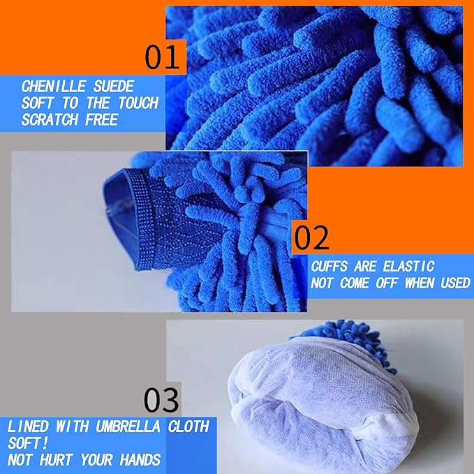Raeyuan Car Wash Mitt Microfiber 3 Pack Scratch Proof & Lint-Free Wash Mitt - Image 5