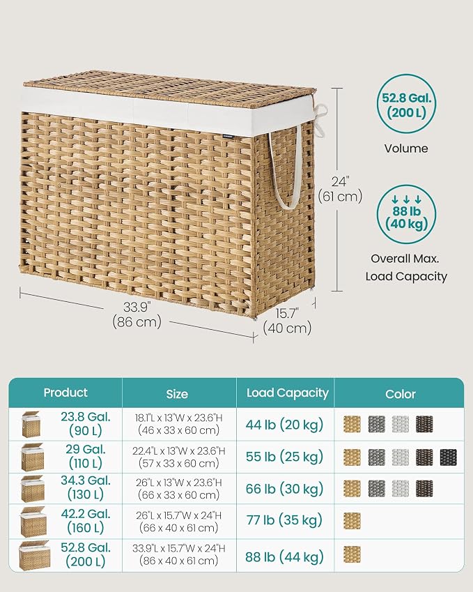 SONGMICS Laundry Hamper with Lid, 200 L Clothes Hamper with 2 Removable Liner - Image 6