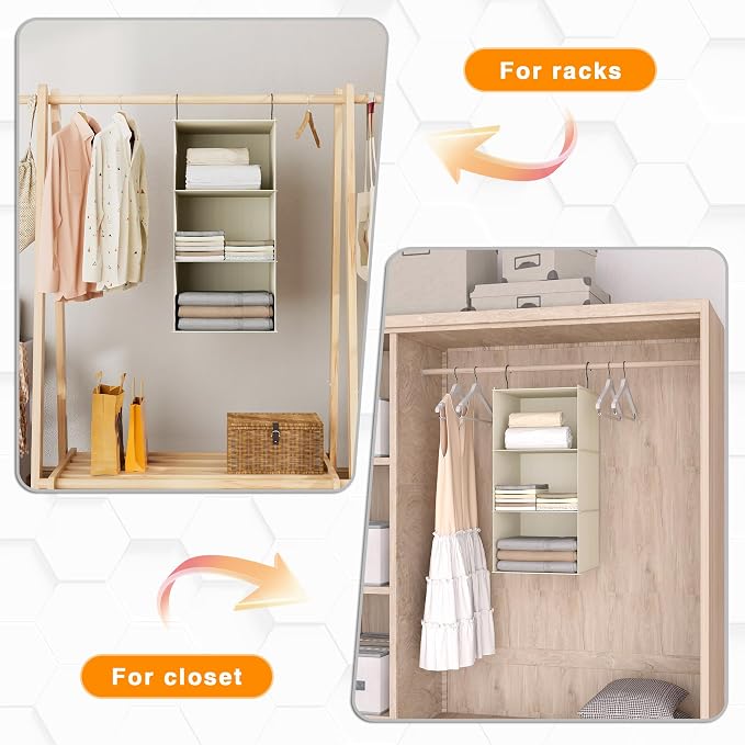 Hanging Closet Organizer and Storage 3-Shelf, Easy Mount Foldable Hanging - Image 5