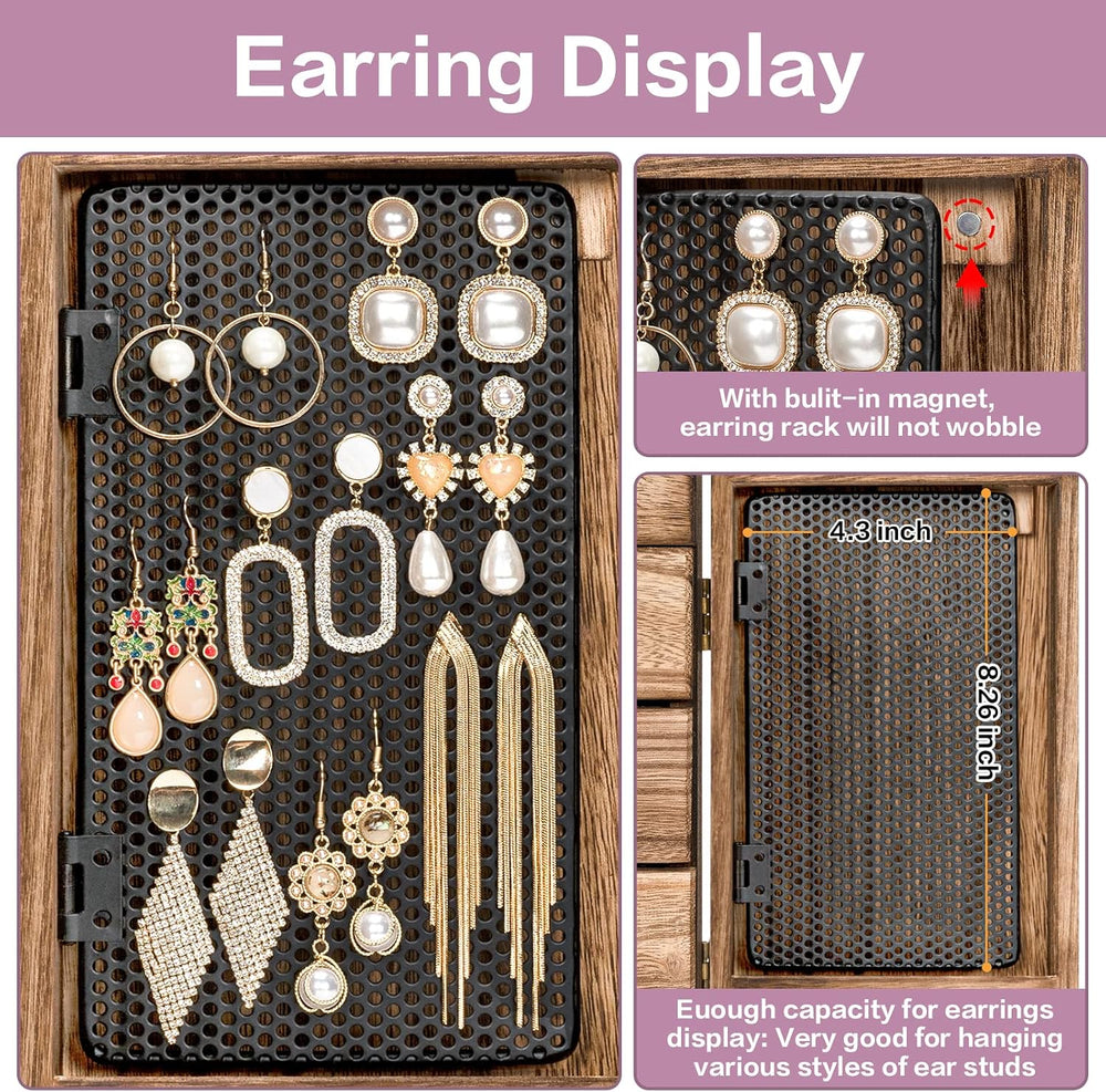 Meangood Jewelry Box Wood for Women, 5-Layer Large Organizer Box with Mirror ...