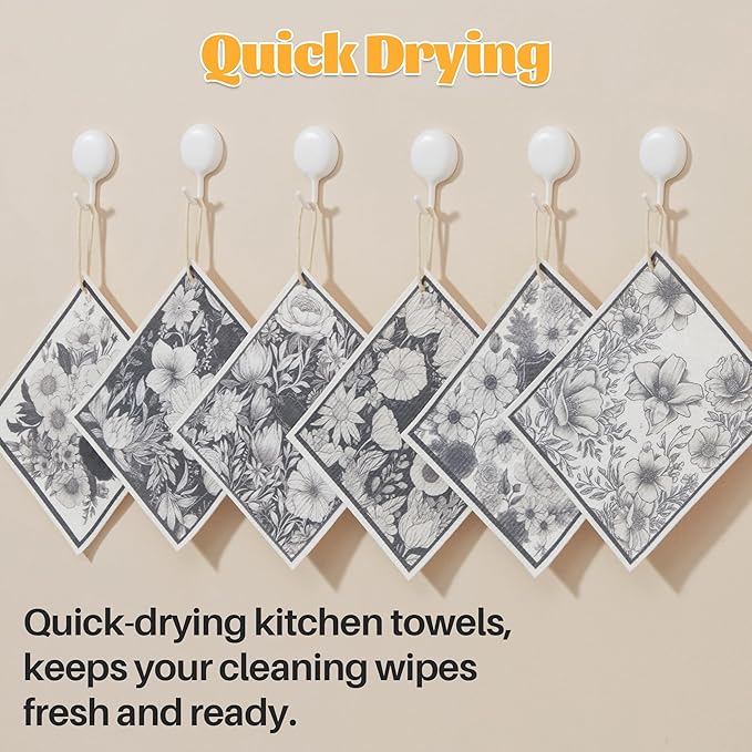 JOYMOOP 12 Pack Decorate Cleaning Cloth, Reusable Absorbent Dish Towels - Image 8
