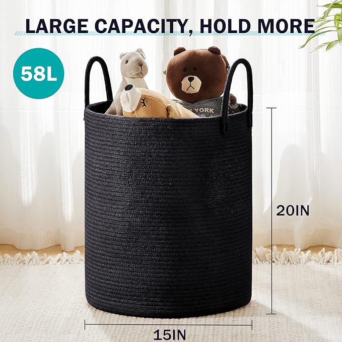 YOUDENOVA Woven Rope Laundry Hamper Basket, 58L Tall Laundry Basket, Baby - Image 3