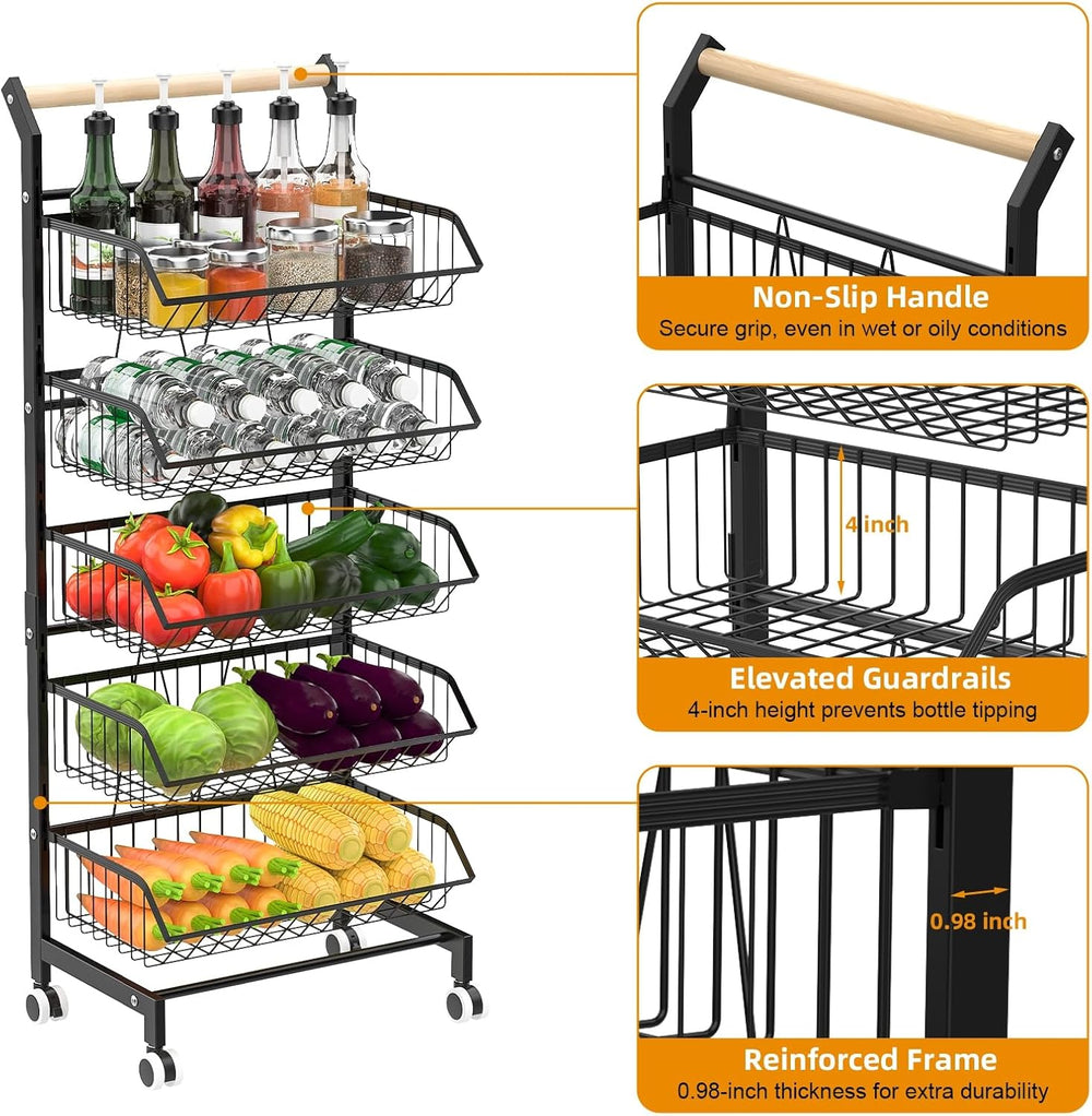 Anvazise 5-Tier Snack Cart with Wheels Adjustable Rolling Pantry Kitchen Cart...