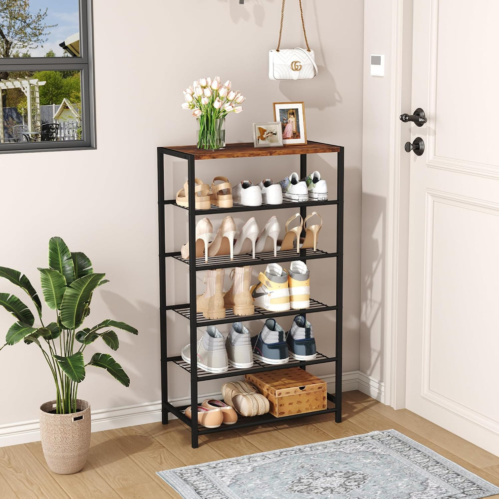 HOMEFORT Shoe Rack 6-Tier, Shoe Storage Shelf, Industrial Shoe Tower, Narrow ...