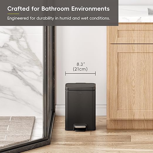 EKO Madison Matte Black 6L / 1.6 Gal Bathroom Trash Can - Image 7