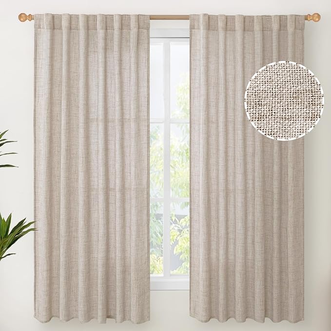 YoungsTex Beige Linen Semi Sheer Curtains 63 Inch Length by YoungsTex