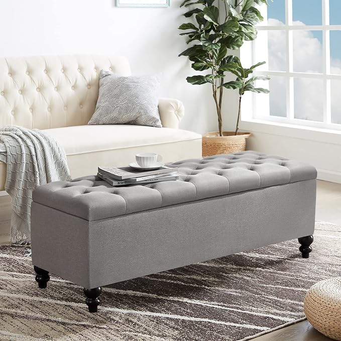 Storage Ottoman 50.2 Inches Upholstered Fabric Bench，Button Tufted - Image 9