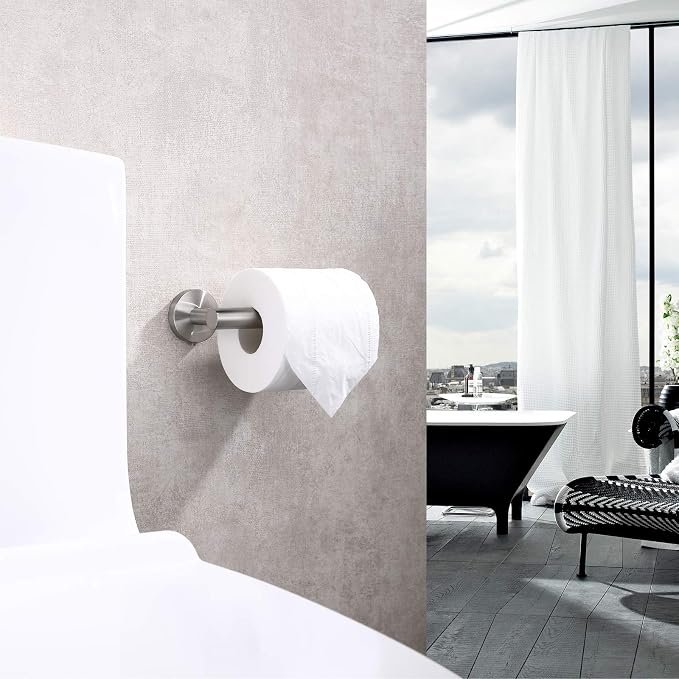 TASTOS Brushed Nickel Toilet Paper Holder SUS304 Stainless Steel, Modern Round - Image 7