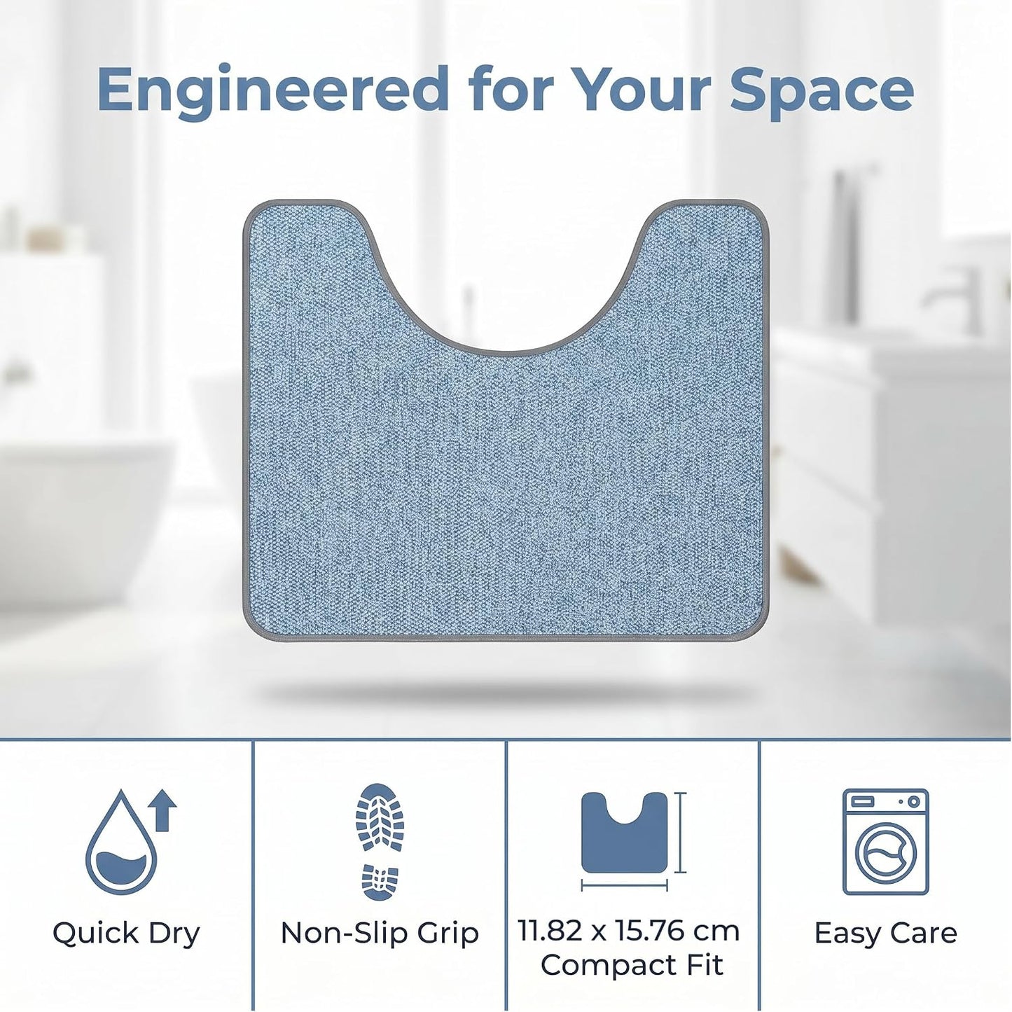 Absorbent Bath Rug Mat for Oval Toilet Base,Soft Microfiber Contour Mats for Toilets, Quick Dry, Bathroom Decor, Non-Slip, U-Shape Blue