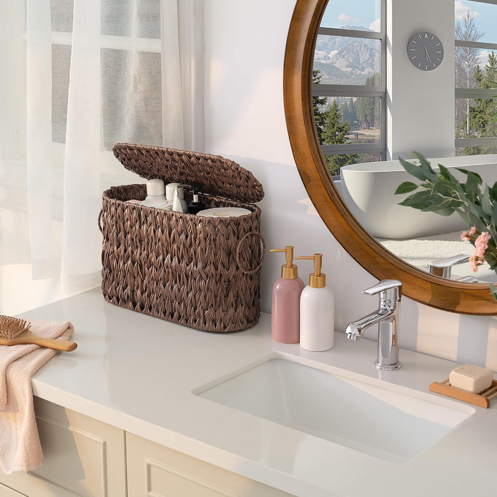 GRANNY SAYS Toilet Paper Storage Basket with Lid, Woven Toilet Paper Holder