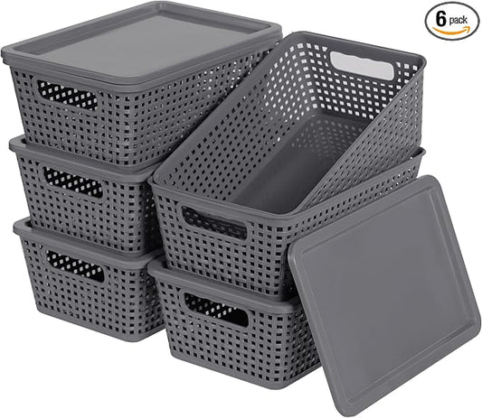 Plastic Storage Baskets With Lid, Storage Bins by Unknown
