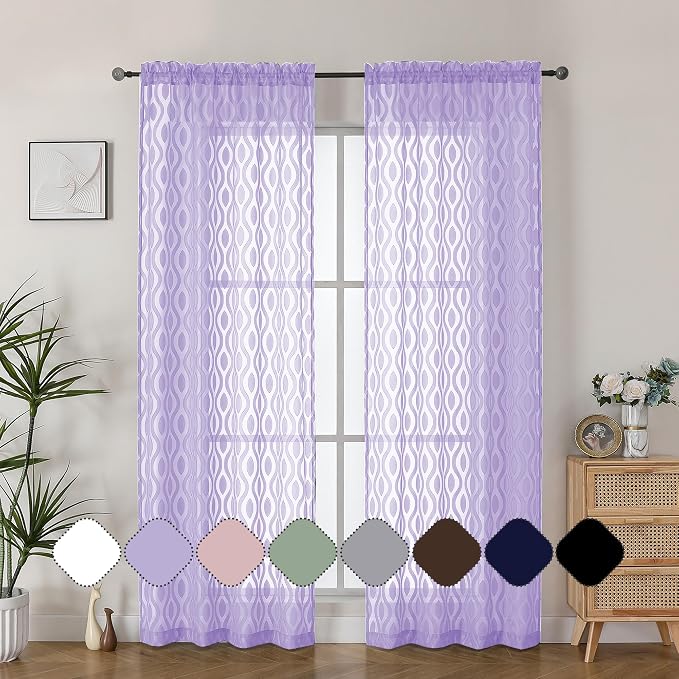 Aiyufeng Purple Sheer Curtains 84 Inch Length 2 Panels, Solid Lightweight Clip - Image 2