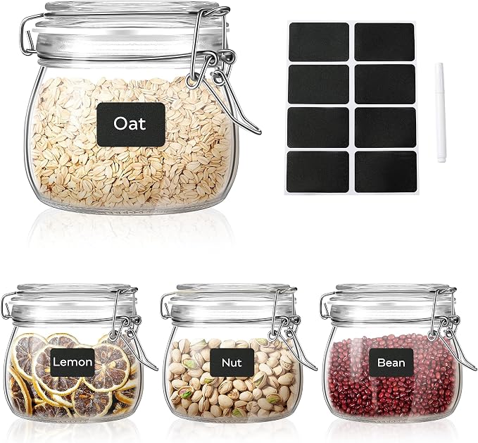 Glass Food Storage Jars with Airtight Lids 17 oz Round 4 Pack Kitchen Storage by ButterMelt