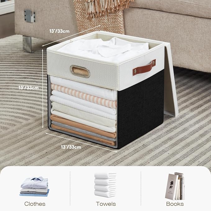 Fabric Storage Cubes with Clear Windows and Lids, Decorative Storage Boxes - Image 2